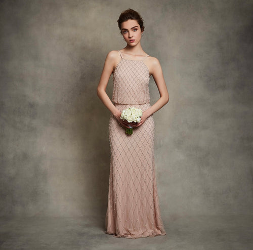 Diamond effect beaded evening dress