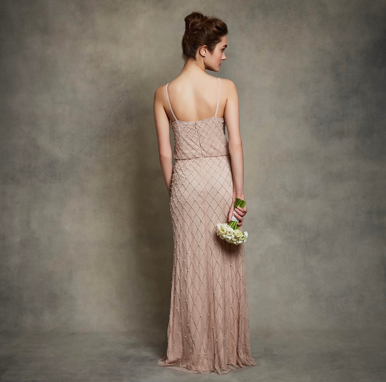 Diamond effect beaded evening dress
