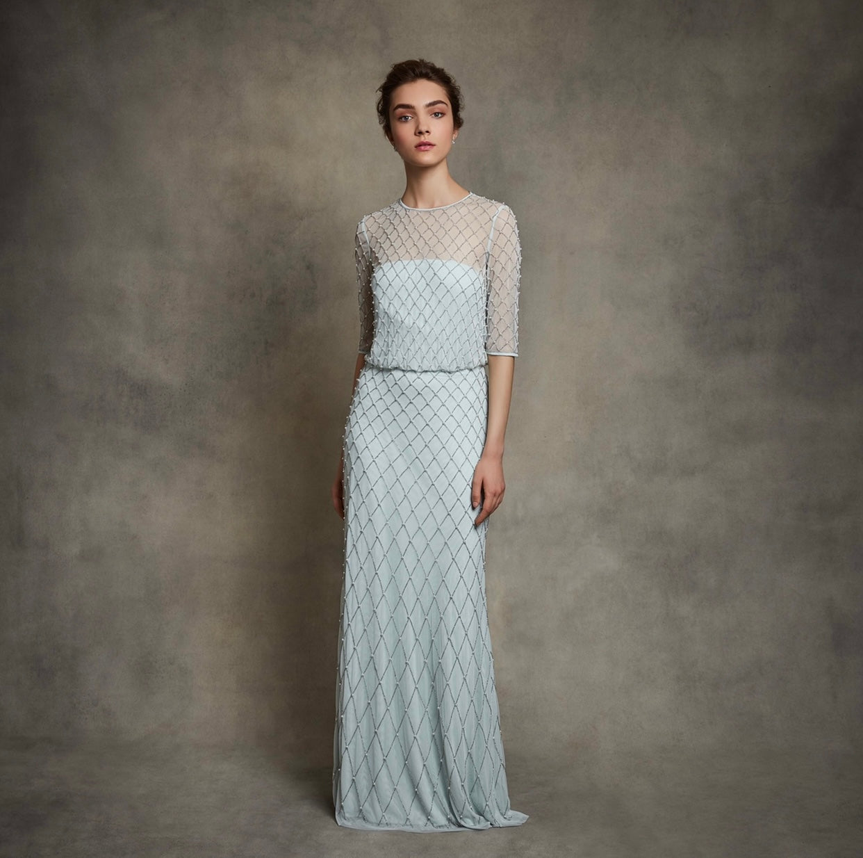 Ice Blue Beaded long sleeve dress