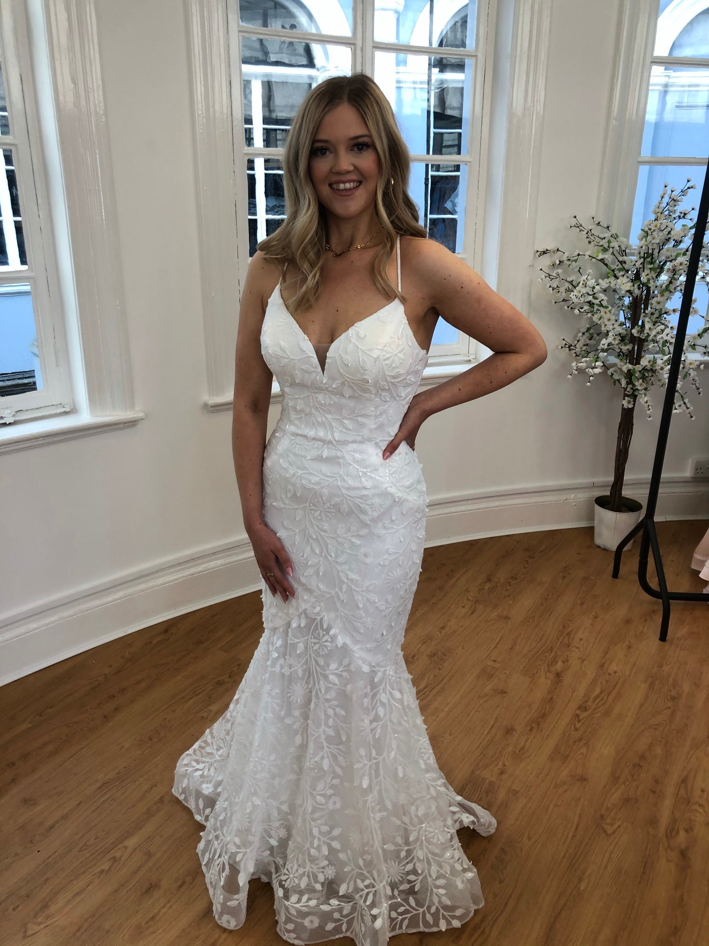 white lace prom dress